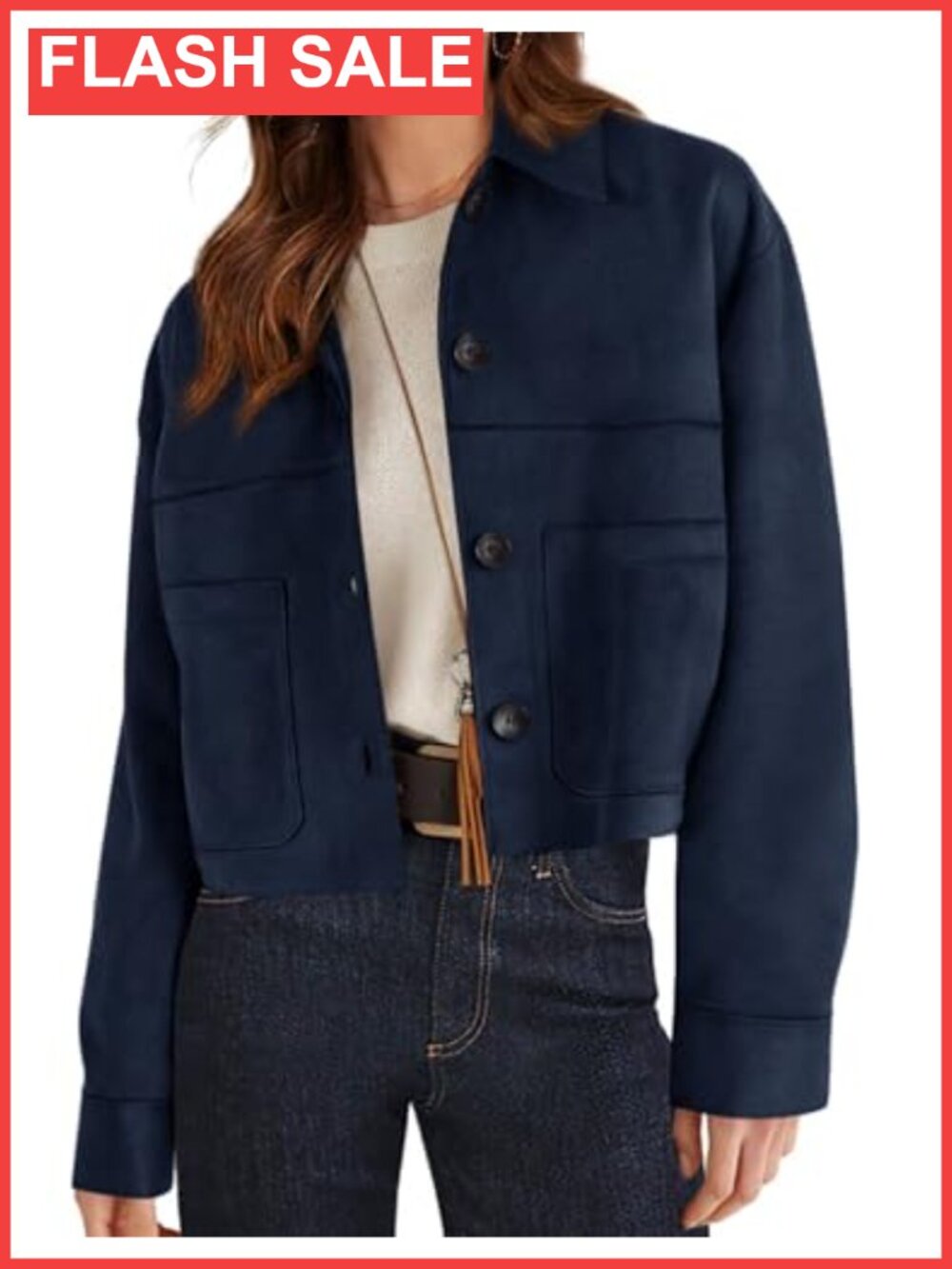Faux Suede Shacket Jacket Lightweight Cropped Casual Coat